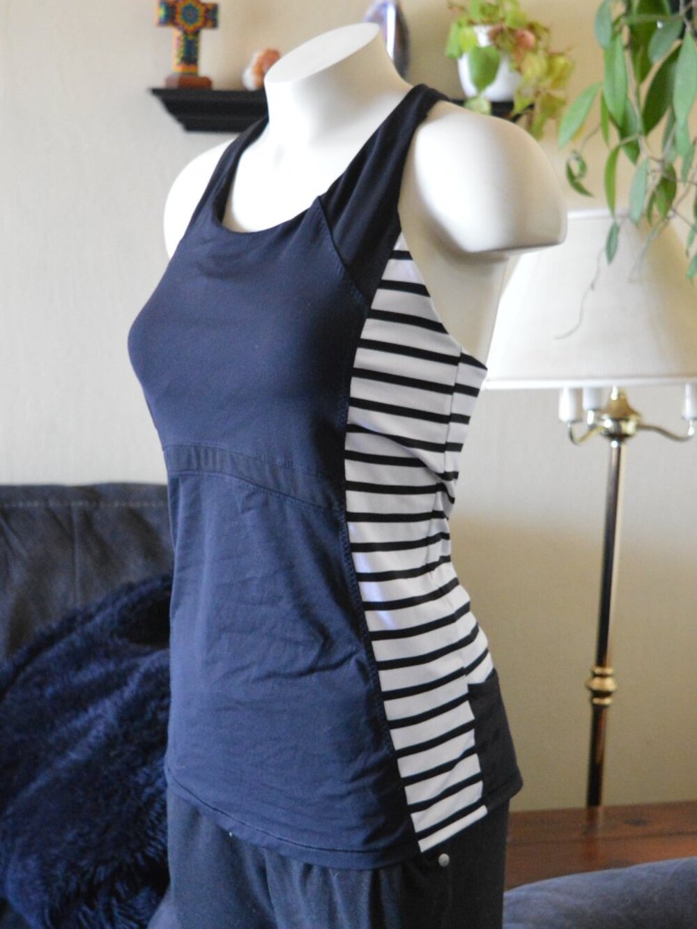 Athleta Fitness Active Tank Top Striped Stretchy Workout Sz S